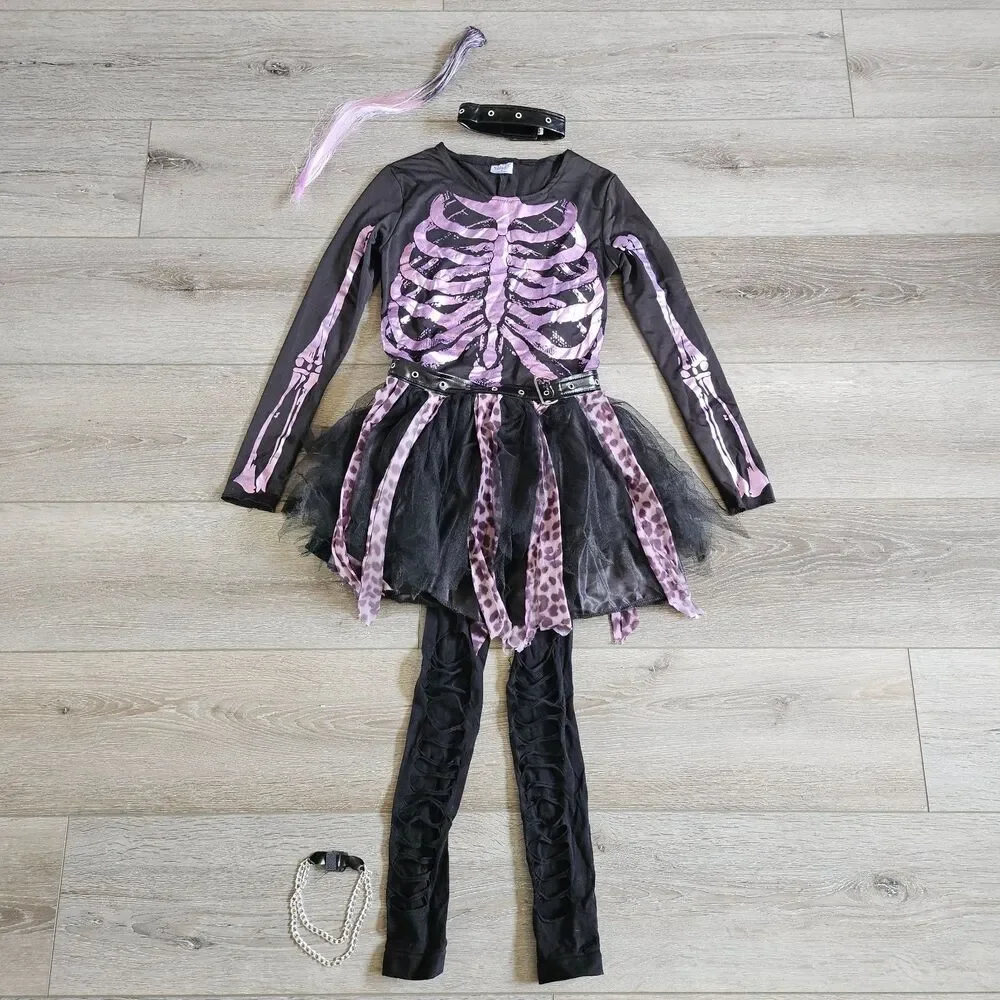 Spirits Halloween Punk Rock Glam Skeleton Tutu Dress Child Girls M 8-10 Costume - Picture 4 of 8